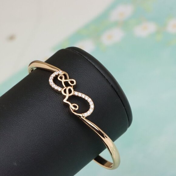 Rose Gold Bangle with Sparkling Love Script Design, XPBL0580 - Picture 4 of 12